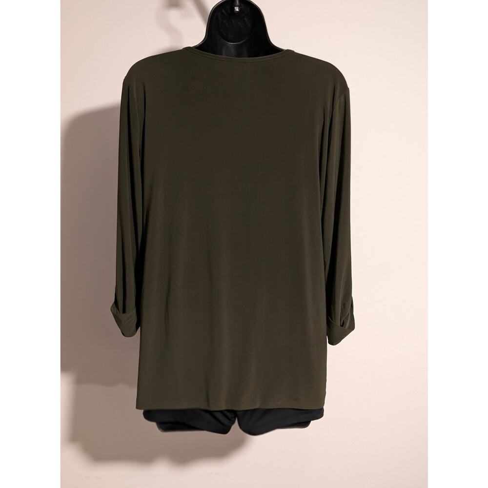 Dressbarn Olive Green Button Tab Long Sleeve Blouse Botton Front Medium - Picture 3 of 5